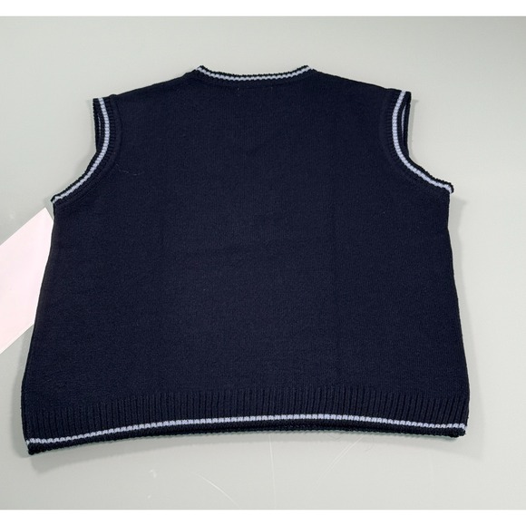 Vintage 90s Sailor Sweater Vest Medium Navy V-neck Cotton Blend Made In Portugal - Picture 2 of 8